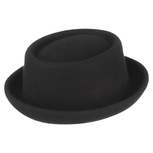 GEMVIE cappello classico unisex 100% lana di maiale torta trilby tradizioni feltro fedora trilby pork pie hat, nero , etichettalia unica