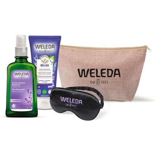 Weleda kit notte: bagnoschiuma, olio lavanda, sleep mask e pochette