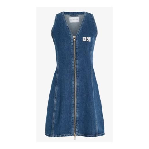 Calvin Klein Jeans zip through sleeveless dress abito denim medium zip donna