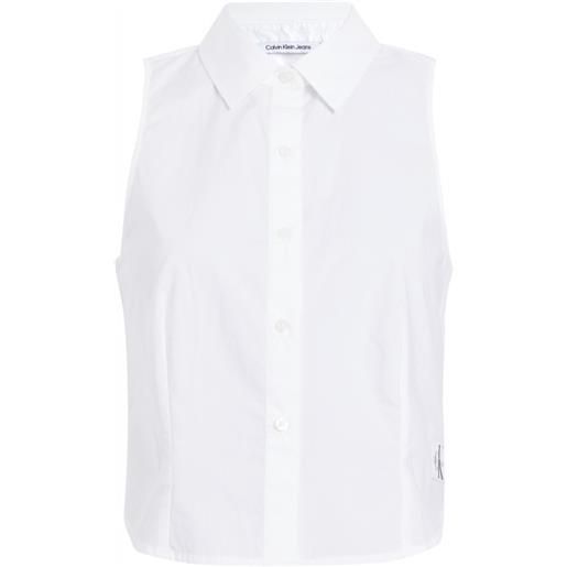 Calvin Klein Jeans woven label sleeveless shirt camicia senza maniche bianca donna