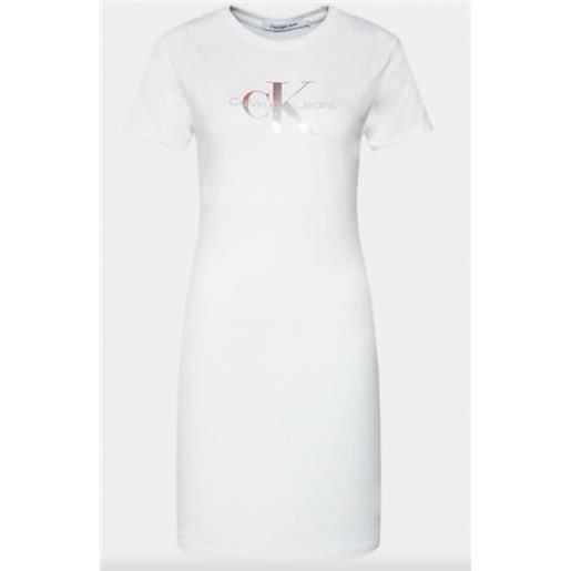 Calvin Klein Jeans diffused monologo dress vestito m/m jersey bianco donna