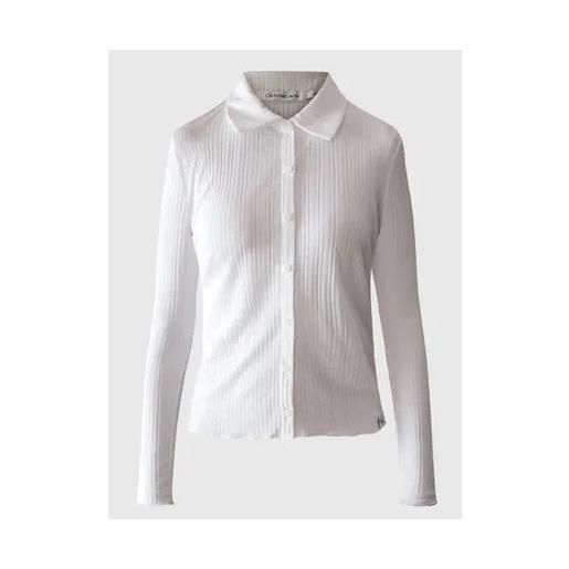 Calvin Klein Jeans sheer rib button down shirt camicia costina bianca donna