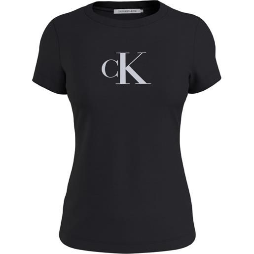 Calvin Klein Jeans satin ck slim tee t-shirt m/m nera logo bianco donna