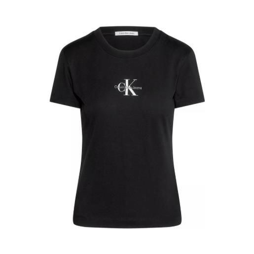 Calvin Klein Jeans monologo slim tee t-shirt m/m nera logo centrale piccolo donna