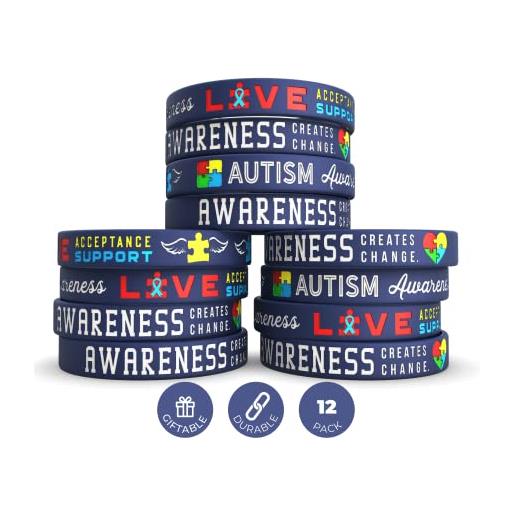 Inkstone (confezione da 12) braccialetti per la consapevolezza dell'autismo - confezione all'ingrosso di 1 dozzina di braccialetti in silicone in taglia unisex per adulti