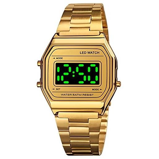 ROSEBEAR orologio da polso unisex, digitale, per il tempo libero, sportivo, digitale, impermeabile, 50 m, gold, bracciale