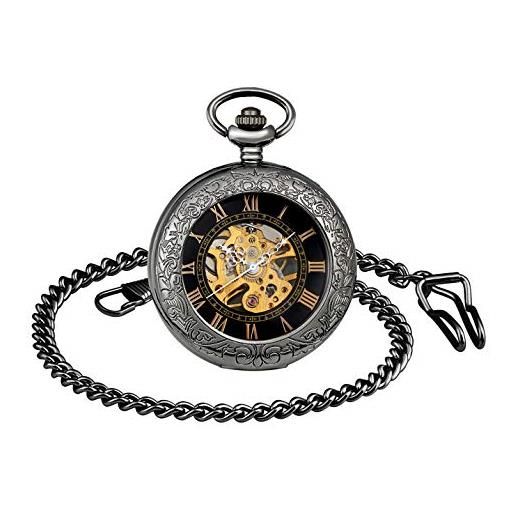 MICGIGI - orologio da taschino unisex meccanico a carica manuale, analogico, con lente d'ingrandimento, orologio da taschino con catena, classico