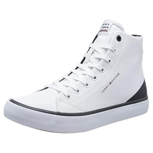 Tommy Hilfiger sneakers vulcanizzate uomo th hi vulc core canvas scarpe, bianco (white), 44 eu