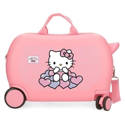 Hello Kitty hearts & dots, valigia per bambini, rosa, realizzata in abs, quattro ruote doppie a rotazione multidirezionale, chiusura a combinazione laterale, interno con due scomparti. , rosa, valigia