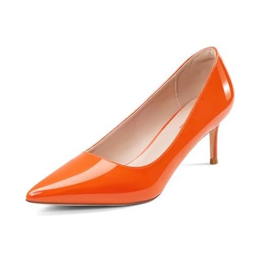 GENSHUO décolleté con tacco basso da donna, scarpe eleganti con tacco e punta chiusa, arancia, 40 eu