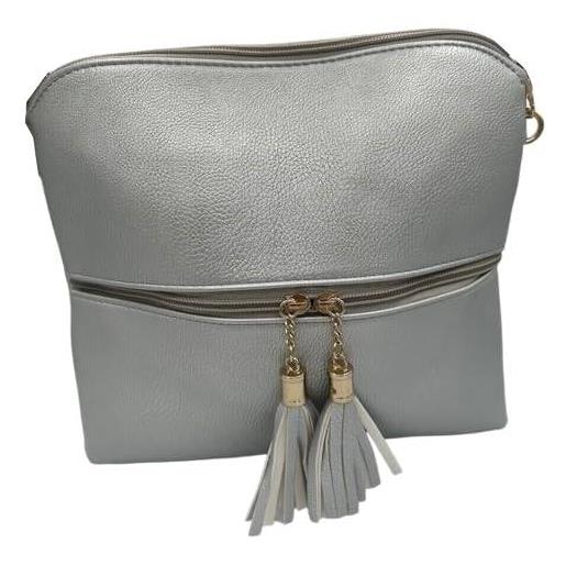 MIGURA borsa da donna in pelle pu elegante borsa a tracolla shopper tote quadrata spaziosa con vari scomparti cerniera con nappe vintage medio, argento