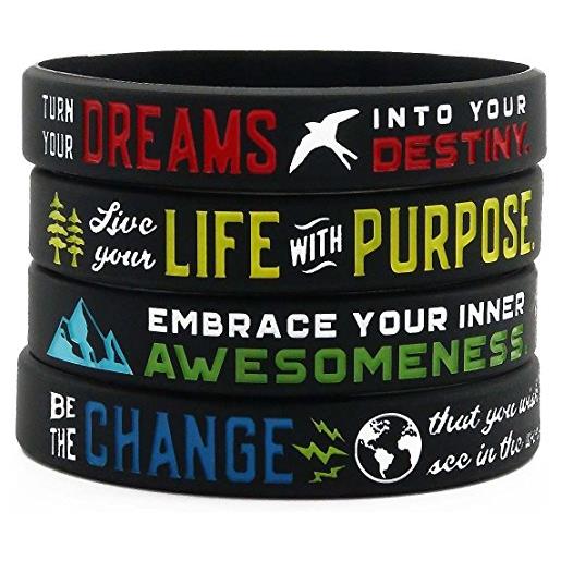Inkstone pack of 4, braccialetti con messaggio positivo - gioielli ispirati con frasi motivazionali per uomini donne adolescenti