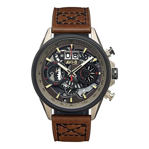 AVI-8 mens 45mm hawker harrier matador chronograph desert brown japanese quartz pilot watch with genuine leather strap av-4065-06