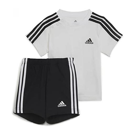 Adidas i 3s sport set, tutina per bambino e neonato unisex-bimbi 0-24, top: white/black bottom: black/white, 3-6m