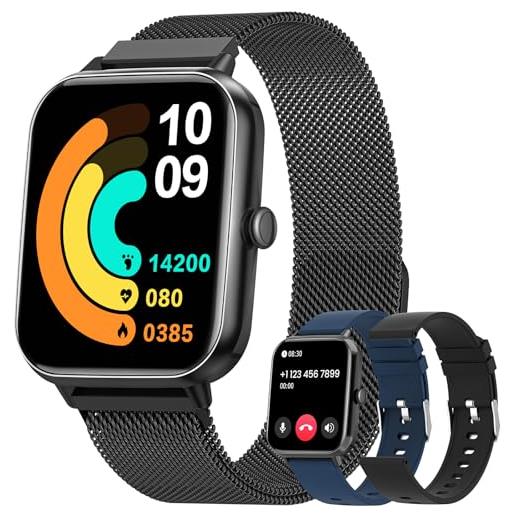 AIMIUVEI 2024 smartwatch donna chiamate bluetooth 5.3, 1.83 orologio smartwatch con 3 cinturini 24h cardiofrequenzimetro spo2 sonno ciclo mestruale 20+modalità sport ip68 per ios android nero regalo