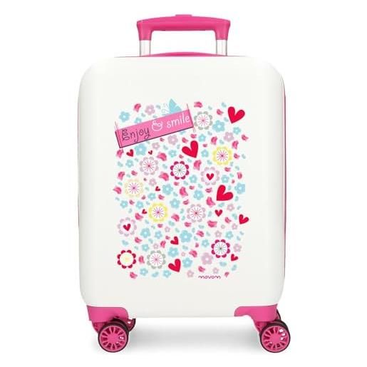 MOVOM enjoy & smile - valigia da cabina bianca, 33 x 50 x 20 cm, rigida abs, chiusura a combinazione laterale, 28,4 l, 2 kg, 4 ruote doppie bagaglio a mano, bianco, valigia cabina