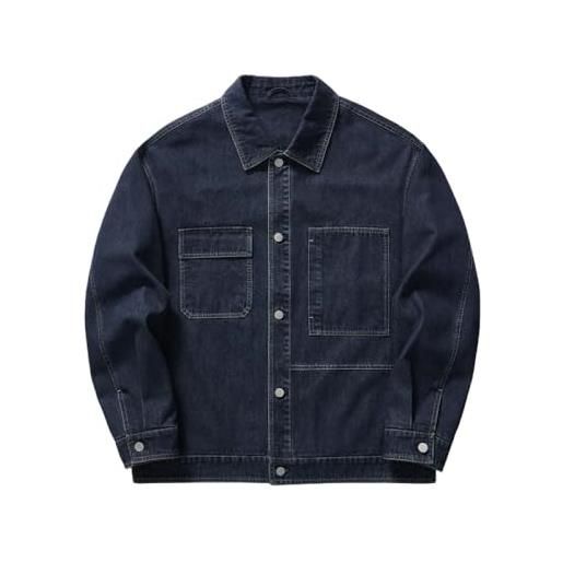 SAWEEZ giacca da camionista in denim da uomo, giacca da cowboy sfoderata western giacca in jeans lavata vintage giacca in jeans elasticizzato giacca casual slim fit abbottonata per donna uomo, blu s