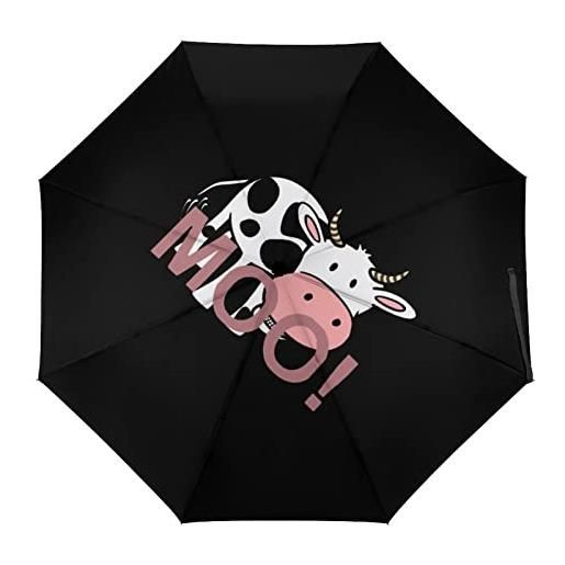 WAGYTBN carino mucca viaggio ombrello portatile antivento pieghevole ombrello per pioggia auto open e close automatico