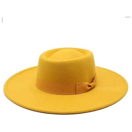 TAHALI rzl cappelli a bombetta nuovo cappello a cilindro elegante britannico con cintura a fiocco, cappello a cilindro piatto in lana con parte superiore piatta in tessuto da 8,5 cm a tesa larga ( colore: g