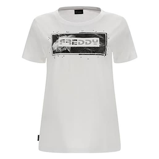 FREDDY - t-shirt con stampa floreale in grigio e strass, bianco, medium