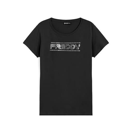 FREDDY - t-shirt donna in jersey leggero con logo effetto paisley, donna, nero, medium