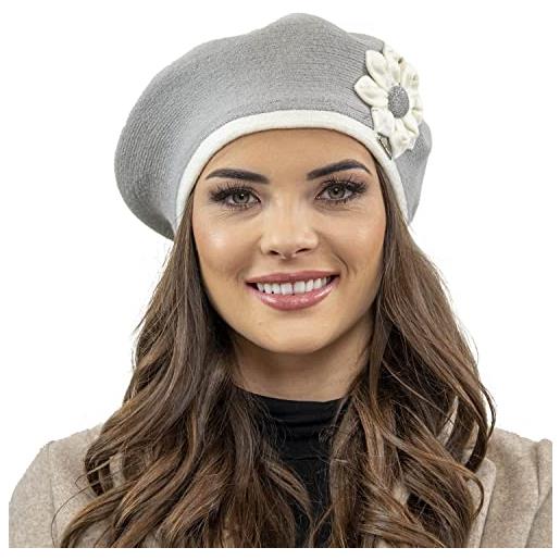 Vivisence berretto classico da donna con fiore 7046, grigio chiaro, taglia unica