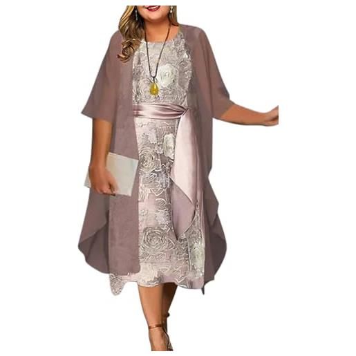 shownicer donna vestito da cerimonia elegante manica corta paillettes vestito da cocktail abito al ginocchio a rosa chiaro xxl