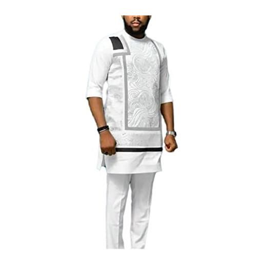 Generic set da uomo africano 2 pezzi tradizionale camicia e pantaloni set abito medio oriente manica lunga, 12, s