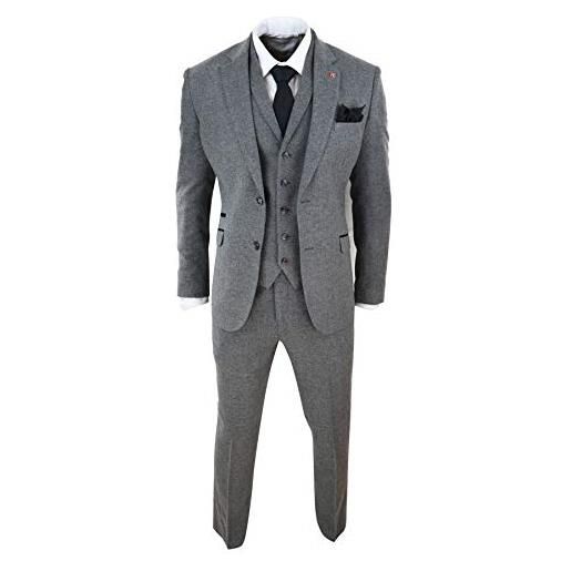 House Of Cavani abito formale da uomo 3 pezzi classici tweed anni 1920's - grigio scuro 48uk, 58it giacca - 42 pantaloni
