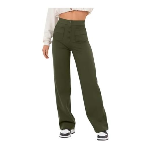 LMLXYZ pantaloni dritti a vita alta da donna, pantaloni da donna da lavoro casual, pantaloni da donna morbidi realizzati in tessuto elastico alto (dark green, m)