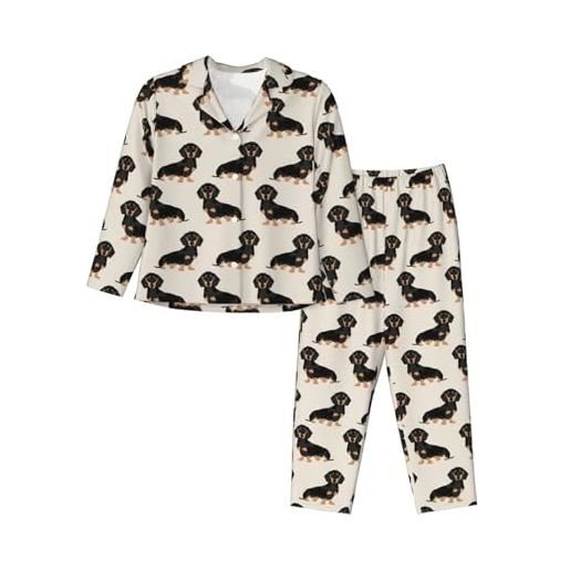 WURTON bassotto cane stampa durevole & chic pigiama da donna a maniche lunghe pigiama set adatto inverno e autunno, nero, m