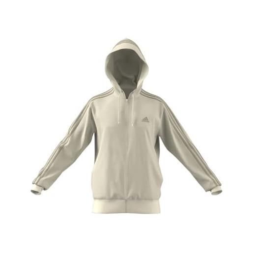 adidas essentials french terry 3-stripes full-zip hoodie felpa con cappuccio, off white, l uomo