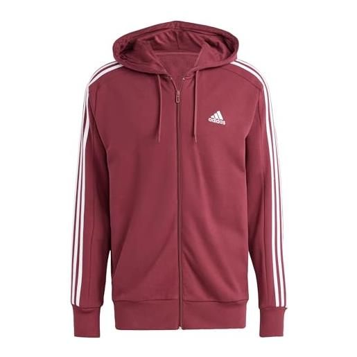adidas essentials french terry 3-stripes full-zip hoodie felpa con cappuccio, shadow red, xl uomo