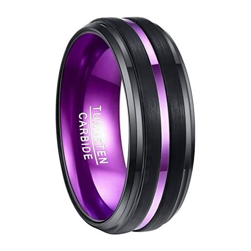 NUNCAD anello da donna nero + viola 8mm largo, anello in tungsteno con porpora spazzolato per partenariato, anniversario, san valentino, hobby, taglia 54 (14)