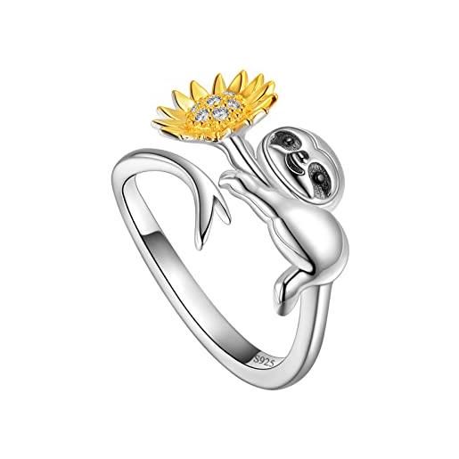 Jewmon grazioso anello polpo a forma di fungo, collana per ragazze e donne, in argento 925, regalo bradipo con girasole, bradipo, gioielli per animali, regalo per compleanno, amici, argento sterling