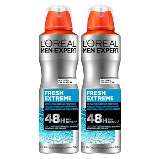 L'OREAL PARIS l'oréal paris men expert fresh extreme deodorante spray anti-traspirante protezione 48h senza alcool - 2 flaconi da 150ml