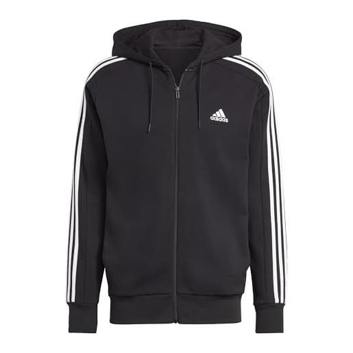adidas essentials french terry 3-stripes full-zip hoodie felpa con cappuccio, black/white, m uomo