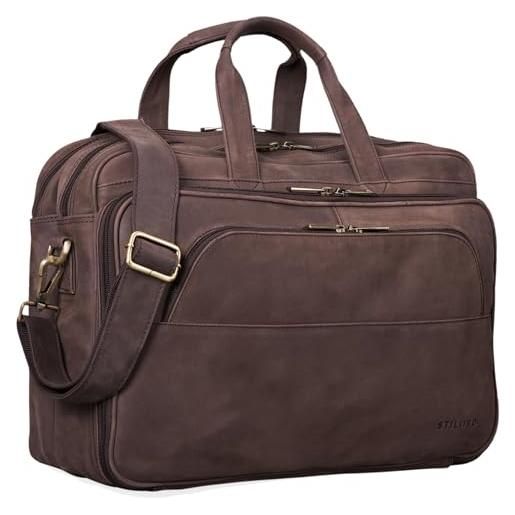 STILORD 'artemis' vintage borsa insegnante in pelle borsa portadocumenti borsa bsiness bag grande per computer portatile 15,6 in vera pelle, colore: marrone scuro - pallido