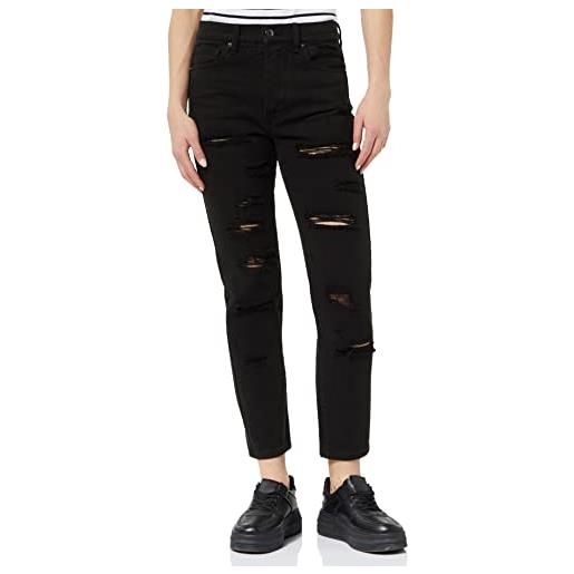 Armani Exchange denim, five pockets, rips on front, rigid cotton jeans, black, small da donna