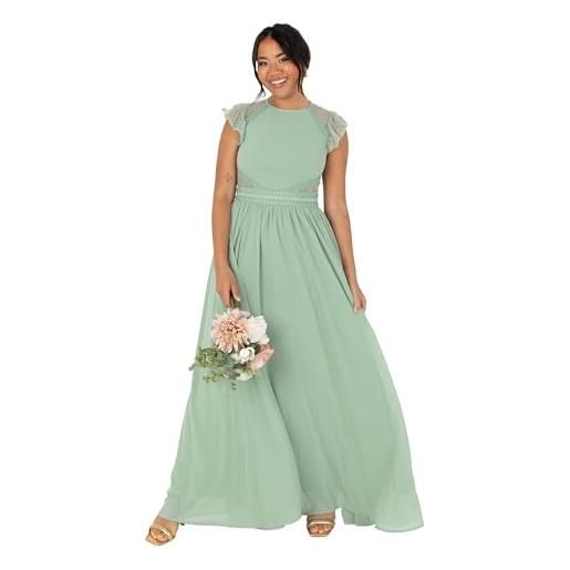 Maya Deluxe donne maxi dress crew neckline flutter sleeve lace trim a-line for wedding guest evening prom ball gown vestito, deep sage, 44 donna
