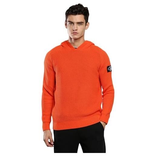 Calvin Klein jeans monologo badge sweater hoodie j30j321693 maglioni, arancione (coral orange), l uomo