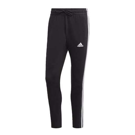 adidas essentials single jersey tapered open hem 3-stripes joggers pantaloni sportivi, black/white, l tall uomo