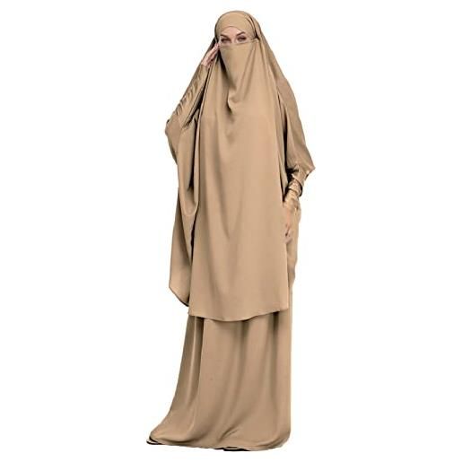 Joligiao musulmano lunghi abaya preghiera indumento robes lungo in due pezzi a copertura totale abiti e khimar elastica hijab veste africano turchia caftano, one size, nero