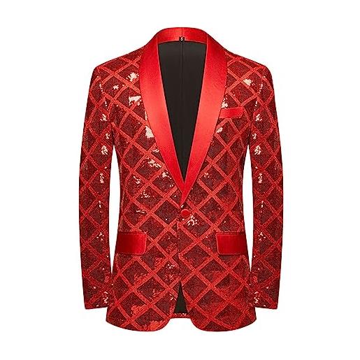 CARFFIV uomini paillette shiny stereoscopic pattern prom suit giacca un pulsante e blazers tuxedo per il banchetto di nozze, pink, l