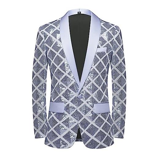 CARFFIV uomini paillette shiny stereoscopic pattern prom suit giacca un pulsante e blazers tuxedo per il banchetto di nozze, pink, xl