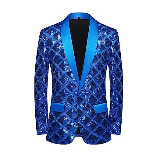 CARFFIV uomini paillette shiny stereoscopic pattern prom suit giacca un pulsante e blazers tuxedo per il banchetto di nozze, silver, xxl