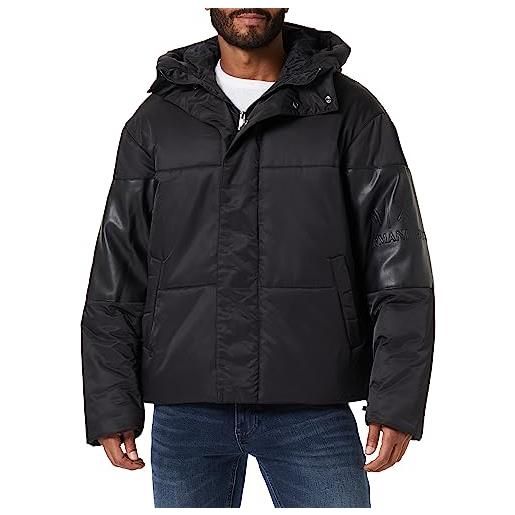 Armani Exchange giacca imbottita con cappuccio in nylon shell, nero, l uomo