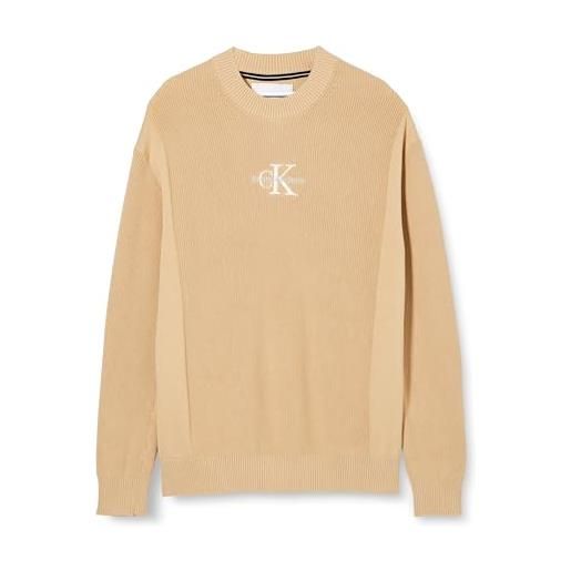 Calvin Klein Jeans monologo sweater j30j324599 maglioni, beige (warm sand), l uomo