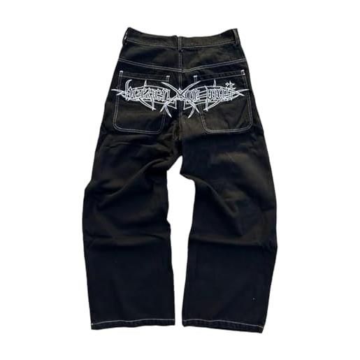 Ventouse jeans da uomo y2k casual streetwear di base, denim rilassato lavato y2k con stampa grafica (color: b-black, size: m)