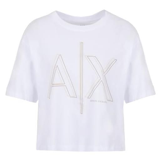 Emporio Armani armani exchange t-shirt cropped con logo ax outline, bianco ottico, s donna